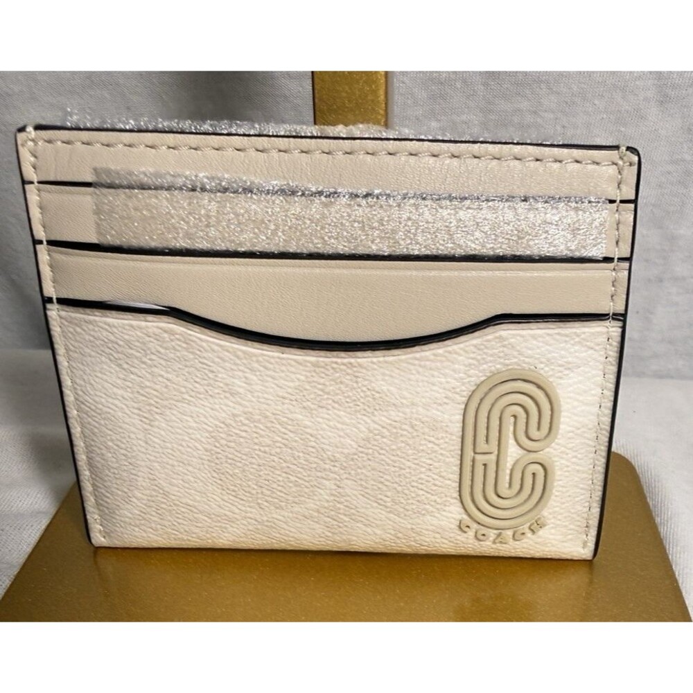 NEW NWT Coach Leather Card Case Wallet Signature Patch #1299 Chalk